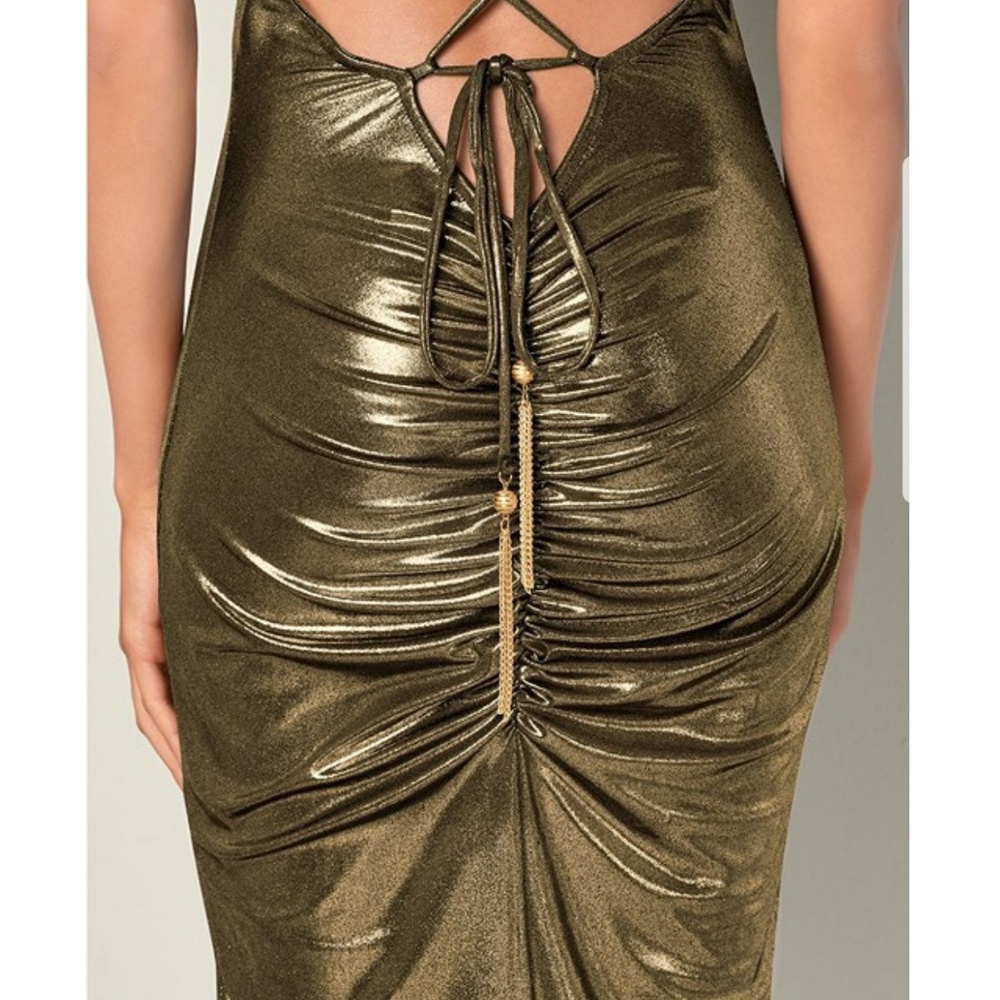 NWT VENUS Gold Drape Detail Metallic Gold Cocktail Evening Dress Sz M - Picture 5 of 11